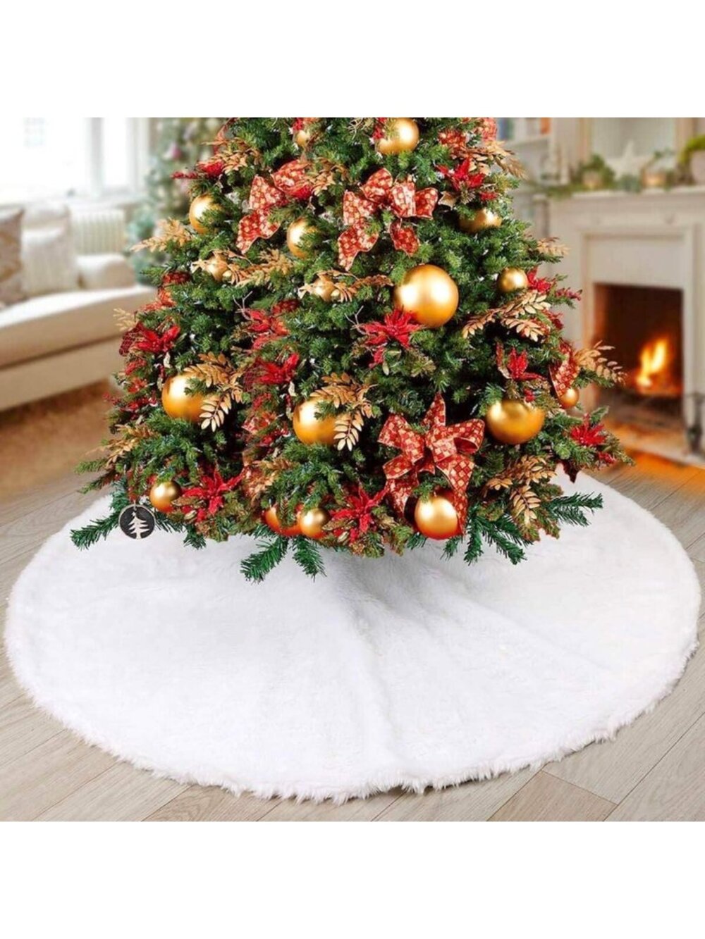 New 48Inch White Faux Fur Christmas Tree Skirt or Plush for Holiday Decoration